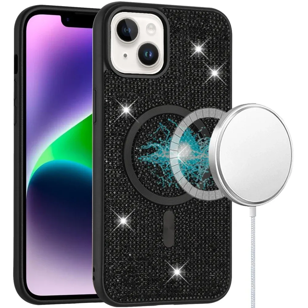 [Magnetic Circle] with CD Pattern Hybrid For iPhone 13/14 Diamond - Black