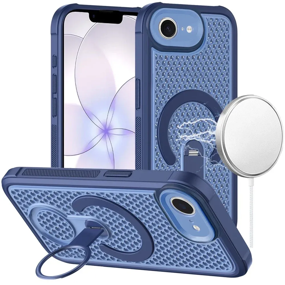 Magnetic Honeycomb Kickstand Hybrid Case For iPhone 17E / 16E / SE4 - Blue