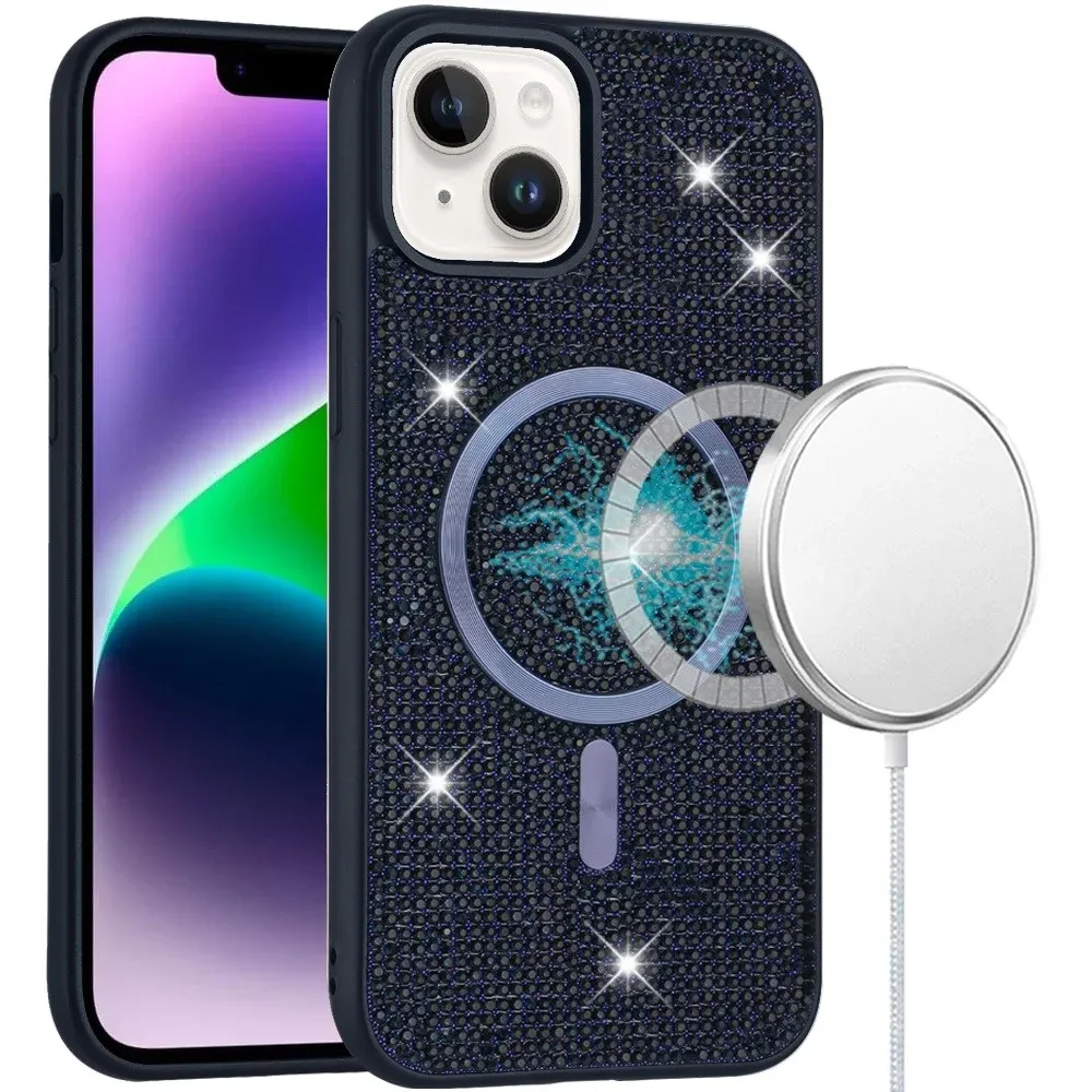 [Magnetic Circle] with CD Pattern Hybrid For iPhone 13/14 Diamond - Blue