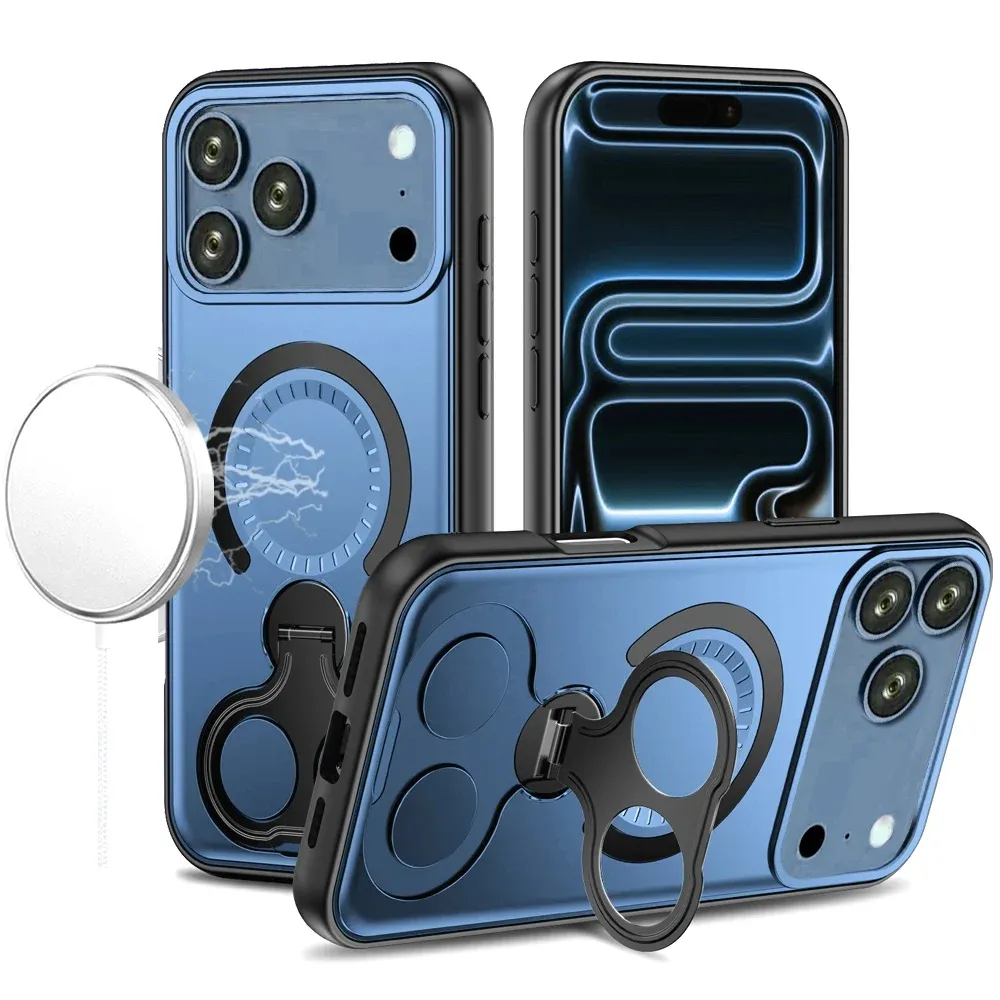 Car Mount with 2-Ring Stand Hybrid Case For Apple iPhone 18 Pro Max - Light Blue