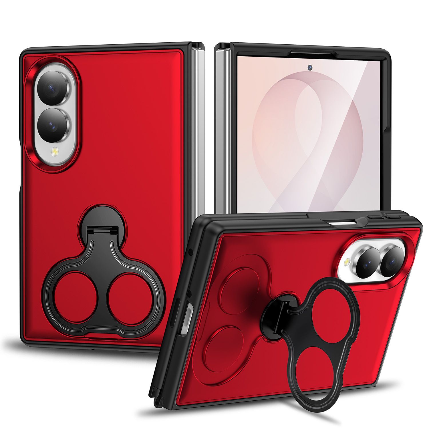 Car Mount with 2-Ring Stand Hybrid Case For Samsung Z Fold 8 - Red