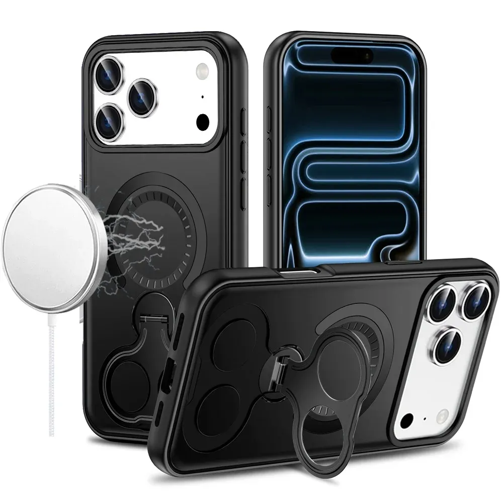 Car Mount with 2-Ring Stand Hybrid Case For Apple iPhone 18 Pro Max - Black