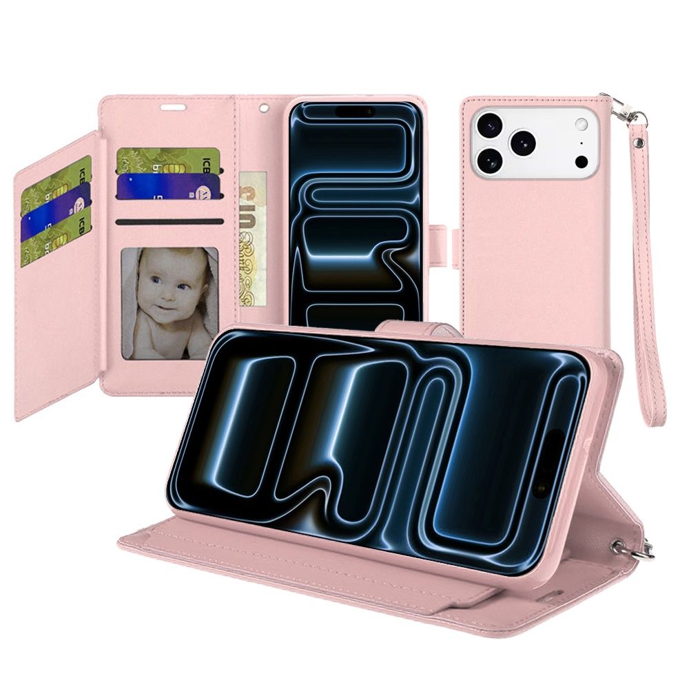 Wallet ID Card Holder Case Cover For Apple iPhone 18 Pro Max  - Rose Gold