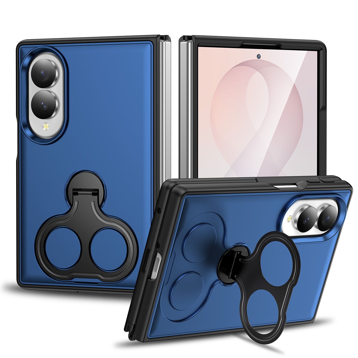 Car Mount with 2-Ring Stand Hybrid Case For Samsung Z Fold 8 - Blue