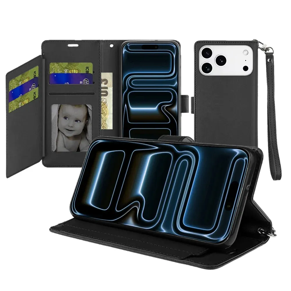 Wallet ID Card Holder Case Cover For Apple iPhone 18 Pro Max  - Black