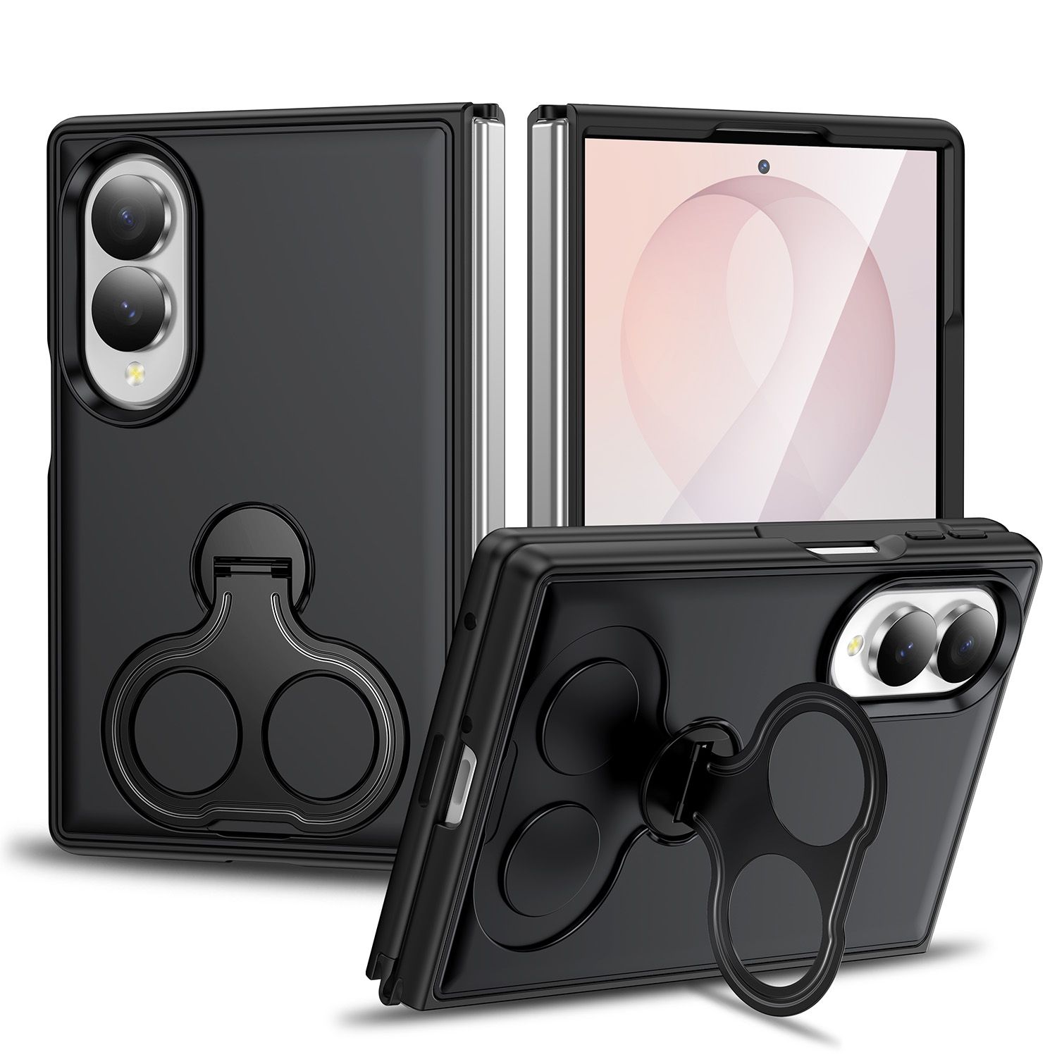 Car Mount with 2-Ring Stand Hybrid Case For Samsung Z Fold 8 - Black