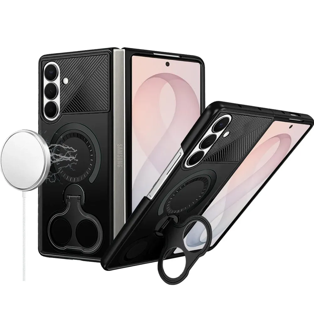 Ultra Car Mount with 2-Ring Stand Hybrid Case For Samsung Z Fold 8 - Black