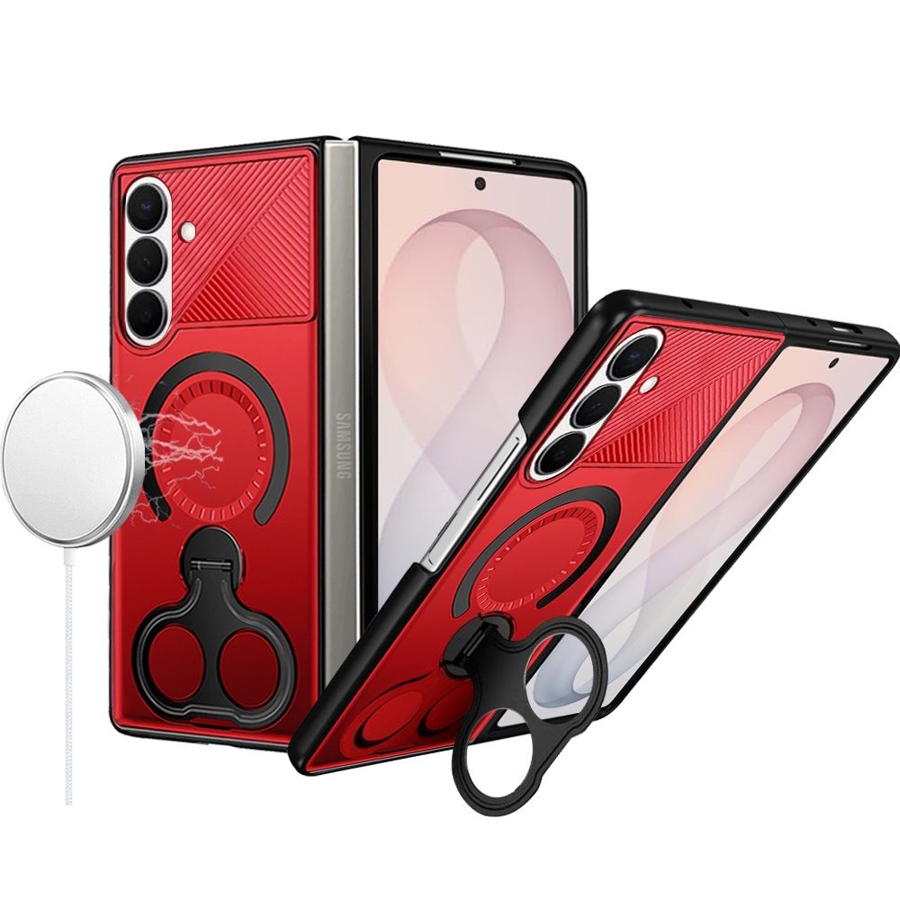 Ultra Car Mount with 2-Ring Stand Hybrid Case For Samsung Z Fold 8 - Red