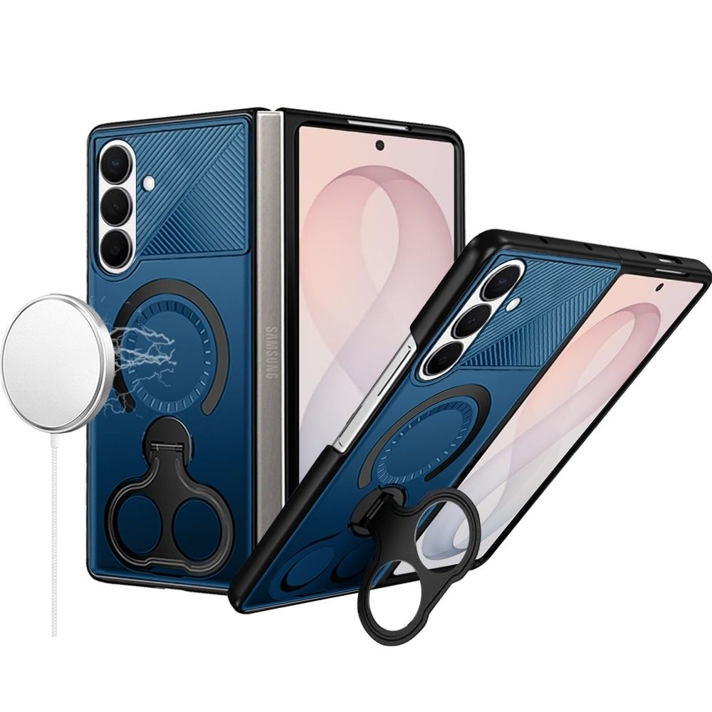 Ultra Car Mount with 2-Ring Stand Hybrid Case For Samsung Z Fold 8 - Blue