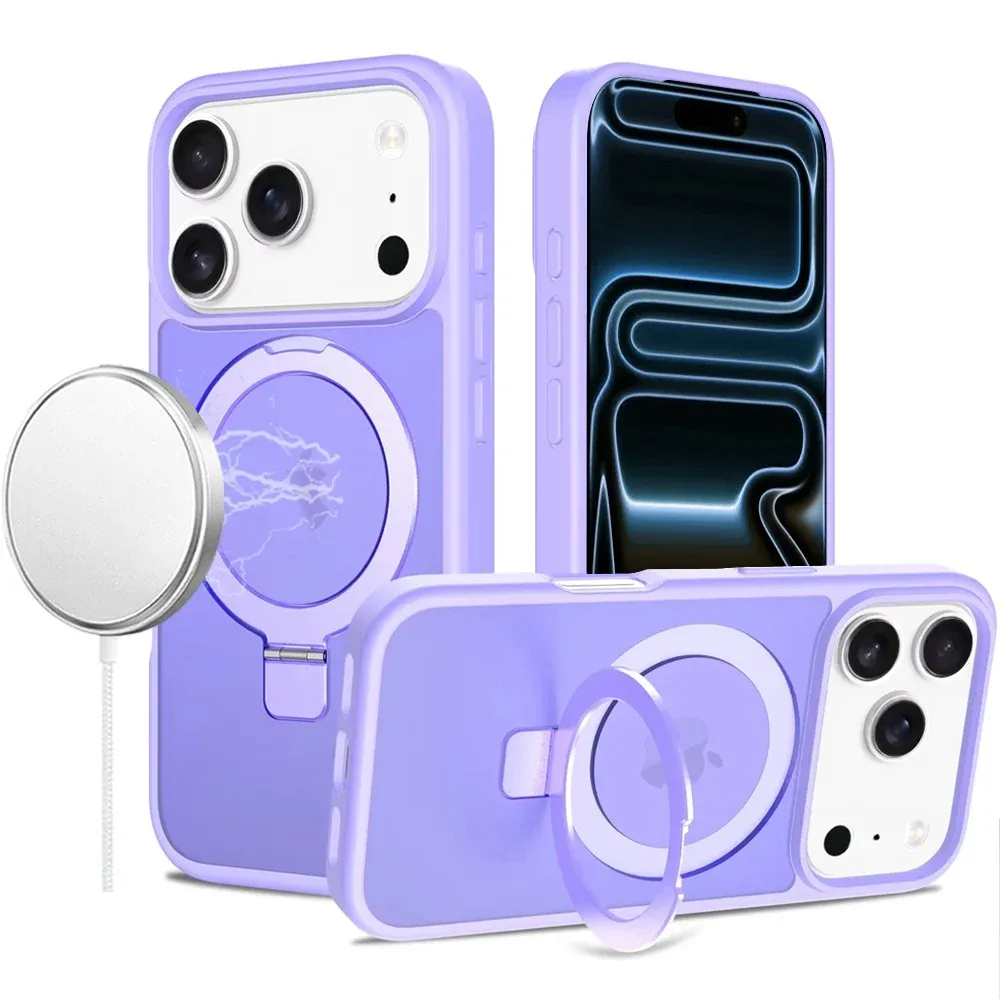 Magnetic Matching Ring Stand Full Rotation Matte Hybrid For Apple iPhone 18 Pro Max- Light Purple
