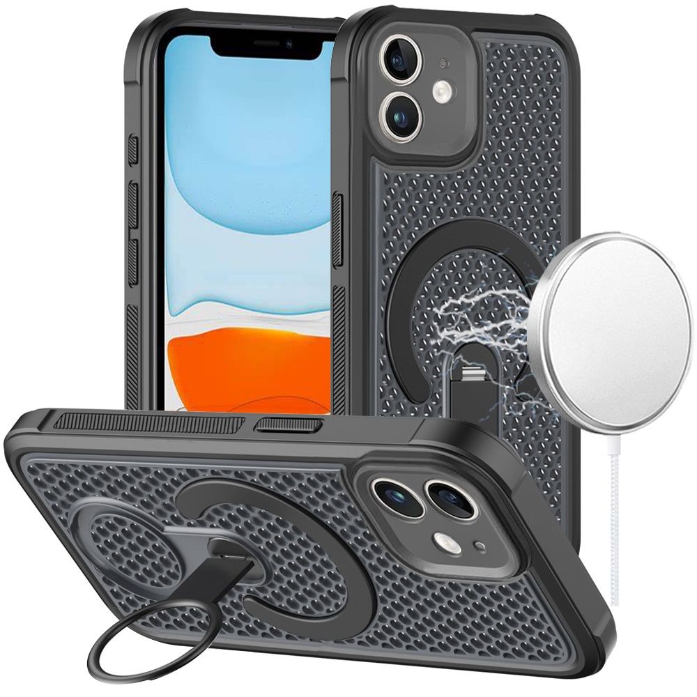Magnetic Honeycomb Kickstand Hybrid Case For iPhone 11 (XI6.1) - Black