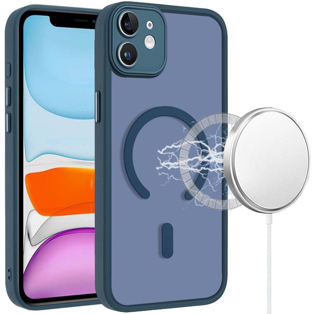 Matte Frosted Magnetic Hybrid Case with Covered Camera Protection For iPhone 11 (XI6.1) - Dark Blue