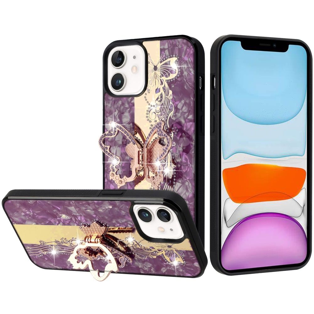 SPLENDID Diamond Glitter Ornaments Engraving Case Cover For iPhone 11 (XI6.1) - Enchanted Butterfly Dark Cherry