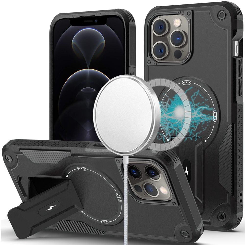 Sturdy Bracket Kickstand Magnetic Hybrid For iPhone 12/12 PRO - Black
