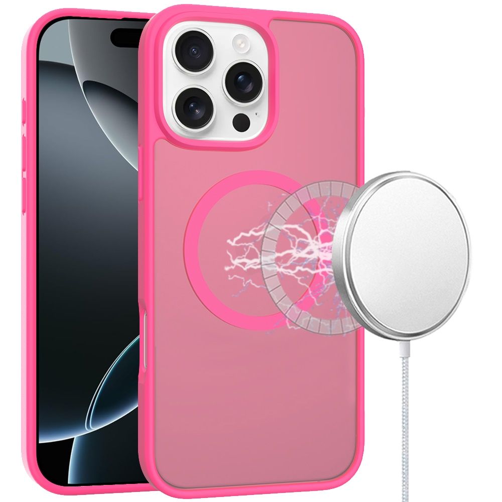 [Magnetic Circle] Smooth Safe Matte Feel Hybrid Case For iPhone 16 Pro 6.3 inch - Hot Pink