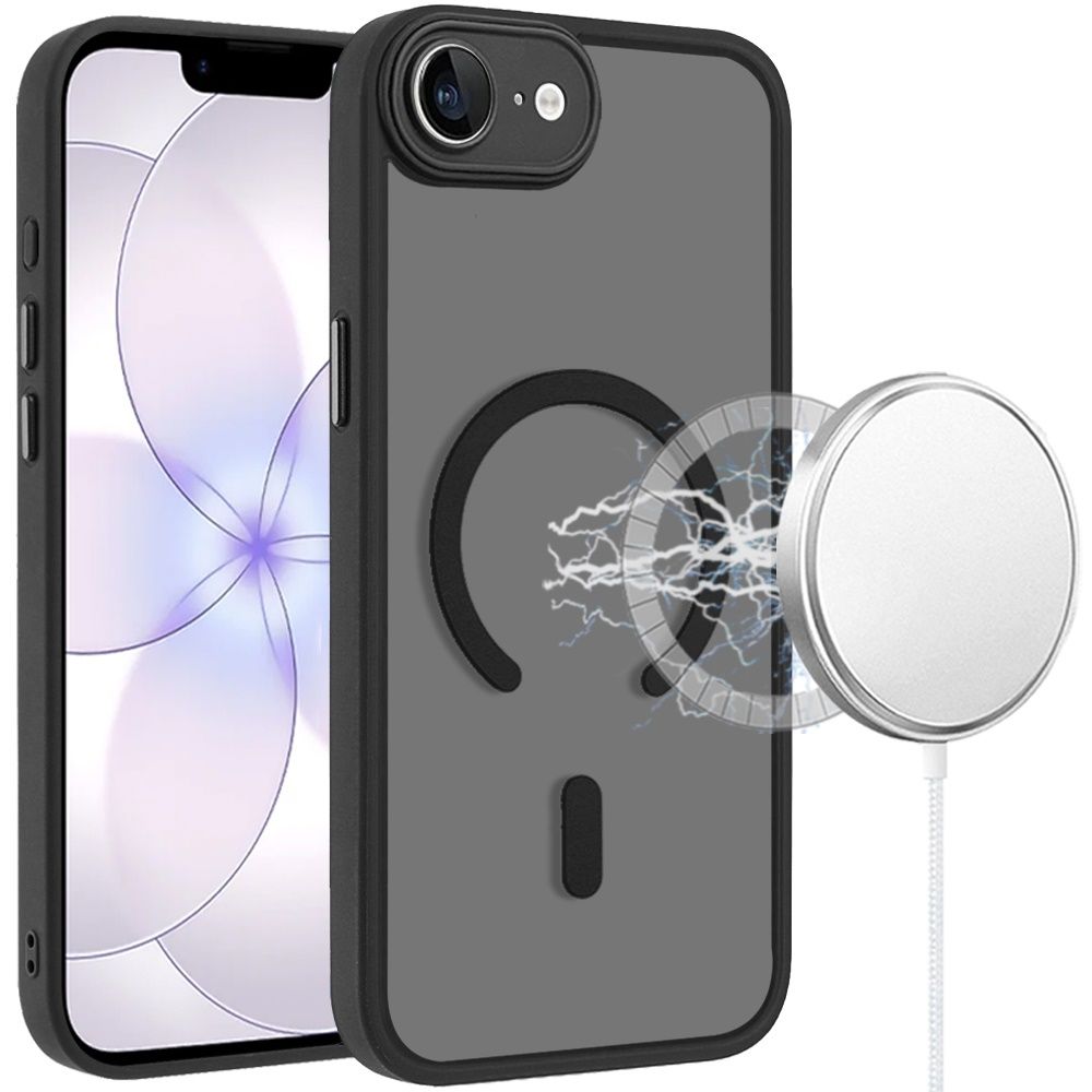 Matte Frosted Magnetic Hybrid Case with Covered Camera Protection For iPhone 17E / 16E / SE4 - Black