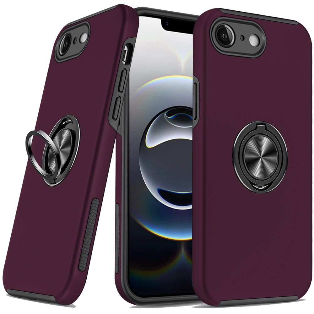 CHIEF Oil Painted Magnetic Ring Stand Hybrid Case Cover for iPhone 17E / 16E / SE4 - Dark Cherry