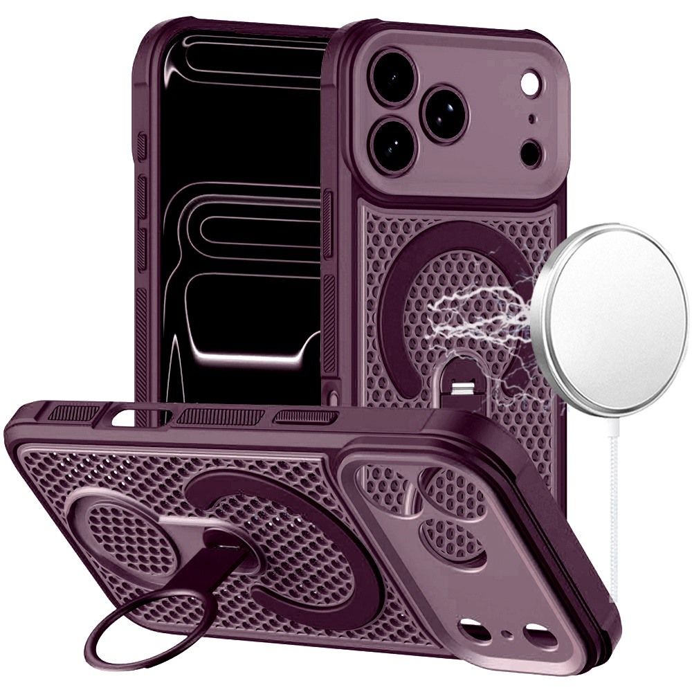 Magnetic Honeycomb Kickstand Hybrid Case For Apple iPhone 18 Pro - Dark Cherry
