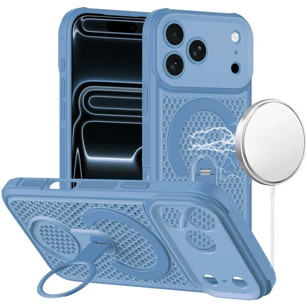 Magnetic Honeycomb Kickstand Hybrid Case For Apple iPhone 18 Pro - Light Blue