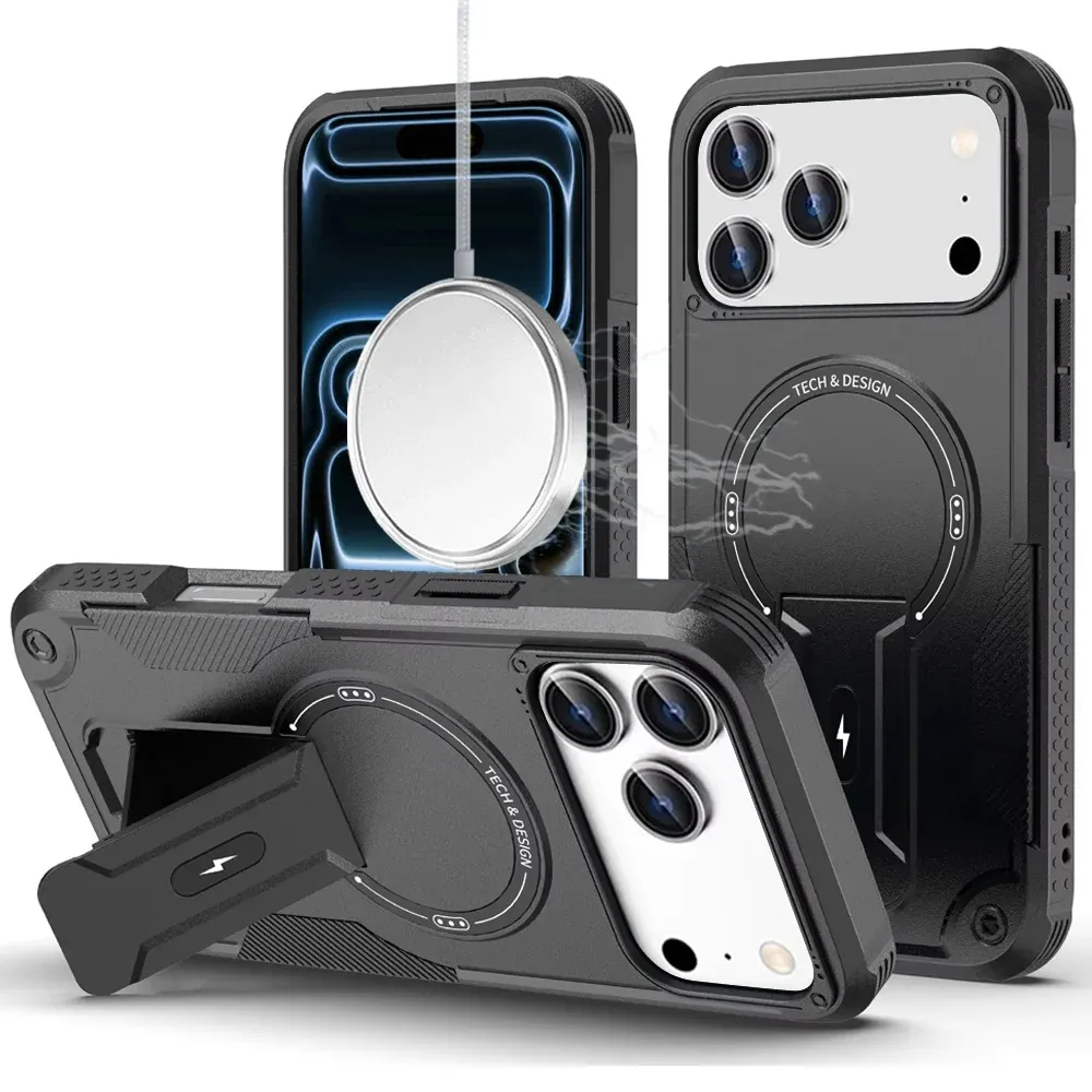 Sturdy Bracket Kickstand Magnetic Hybrid For Apple iPhone 18 Pro - Black