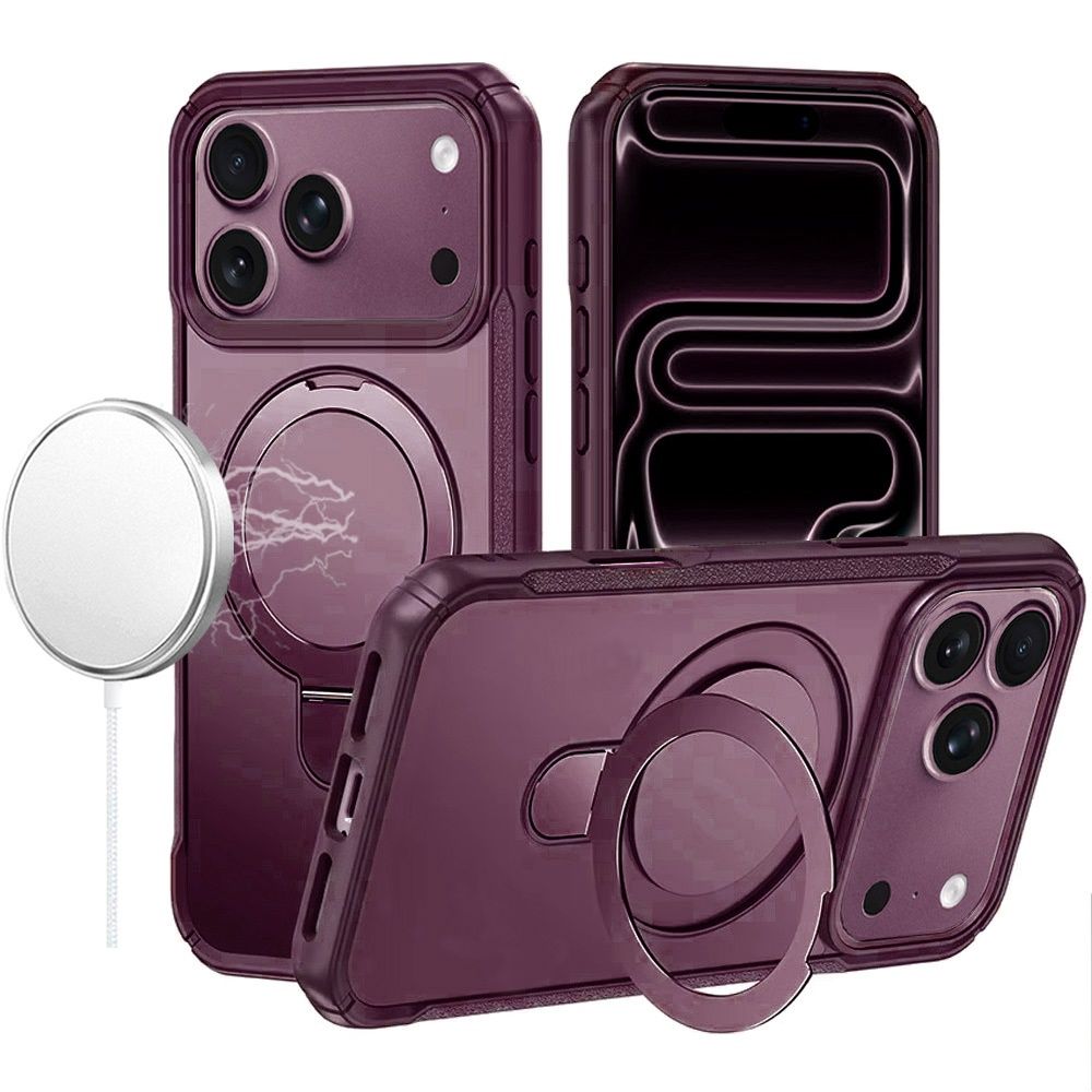 Matte Finish Simplified Magnetic Ring With Stand Hybrid Case For Apple iPhone 18 Pro  - Dark Cherry