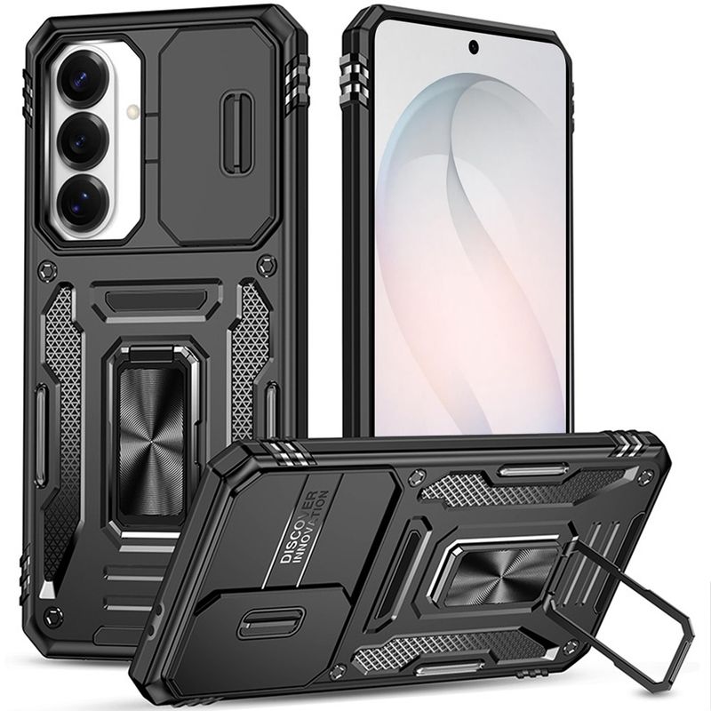 Utter Tough Metal Ring Movable Camera Window Hybrid Case Cover for Samsung Galaxy s26 FE - Black