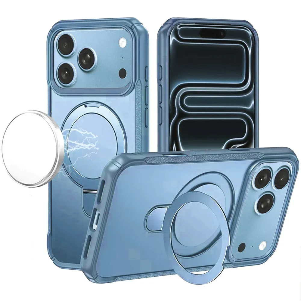 Matte Finish Simplified Magnetic Ring With Stand Hybrid Case For Apple iPhone 18 Pro  - Light Blue