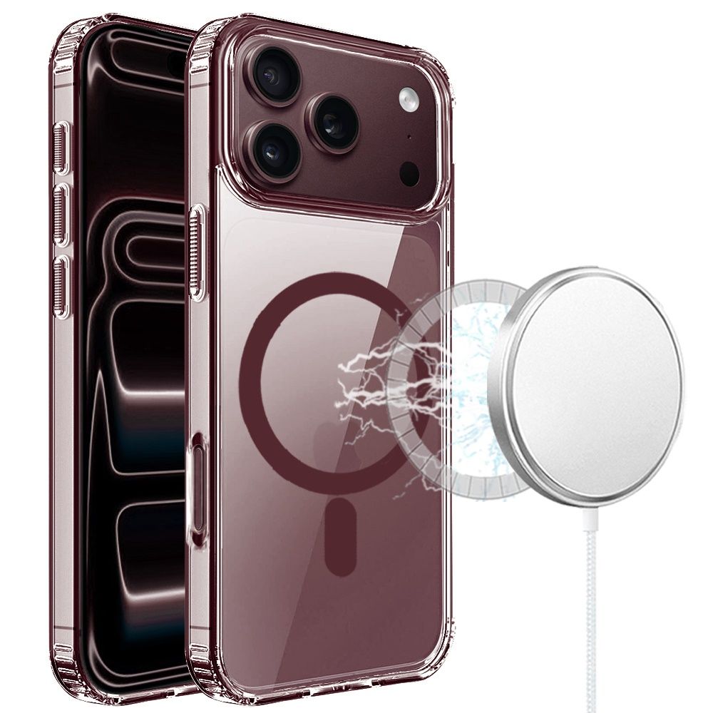 TRUE Transparent (Magnetic Circle) Shockproof Hybrid For Apple iPhone 18 Pro - Dark Cherry