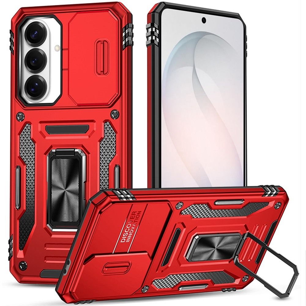 Utter Tough Metal Ring Movable Camera Window Hybrid Case Cover for Samsung Galaxy s26 FE - Red