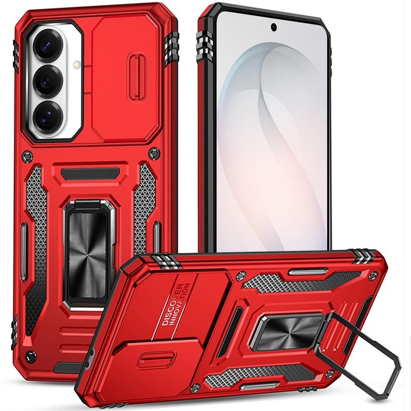 Utter Tough Metal Ring Movable Camera Window Hybrid Case Cover for Samsung Galaxy s26 FE - Red