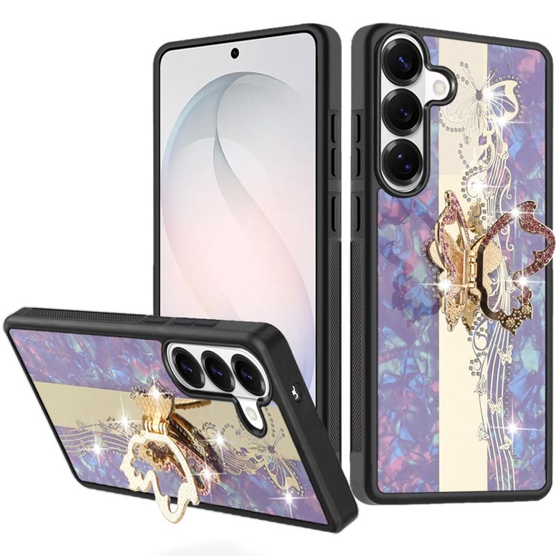 SPLENDID Diamond Glitter Ornaments Engraving Case Cover for Samsung Galaxy s26 FE - Enchanted Butterfly Purple
