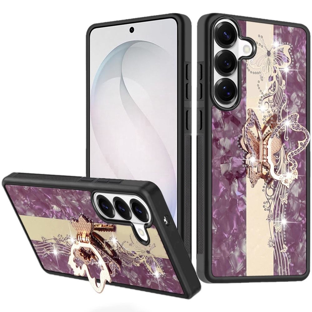 SPLENDID Diamond Glitter Ornaments Engraving Case Cover For Samsung Galaxy s26 FE- Enchanted Butterfly Dark Cherry