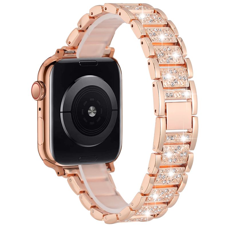 Gem Diamond Bling Zinc Alloy Watch Band For Apple Watch Size Ultra 49/42/44/45mm - Rose Gold