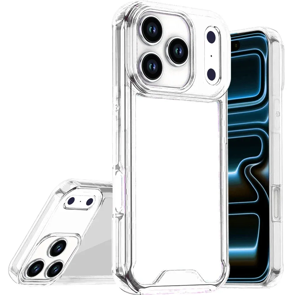 Colored Shockproof Transparent Hard PC TPU Hybrid Case Cover For Apple iPhone 18 Pro - Clear/Clear
