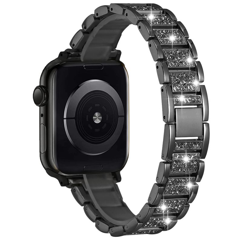 Gem Diamond Bling Zinc Alloy Watch Band For Apple Watch Size Ultra 49/42/44/45mm - Black
