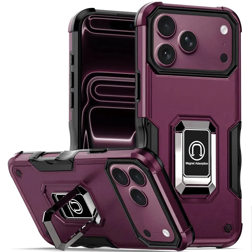 OPTIMUM Magnetic Ring Stand Hybrid Case Cover For Apple iPhone 18 Pro Max - Dark Cherry