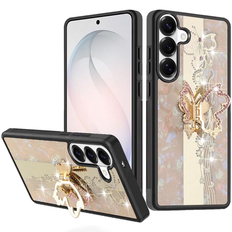 SPLENDID Diamond Glitter Ornaments Engraving Case Cover For Samsung Galaxy s26 FE- Enchanted Butterfly Gold
