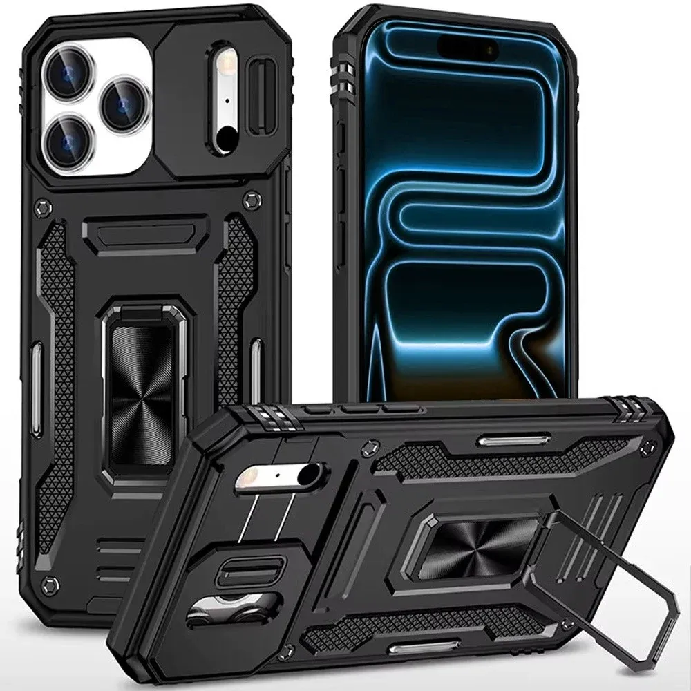 Utter Tough Metal Ring Movable Camera Window Hybrid Case Cover For Apple iPhone 18 Pro Max- Black