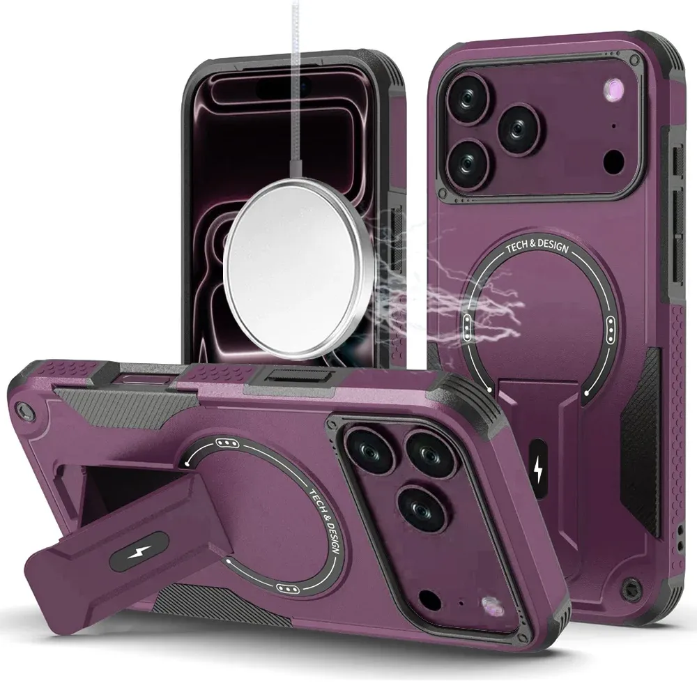 Sturdy Bracket Kickstand Magnetic Hybrid For Apple iPhone 18 Pro Max - Dary Cherry