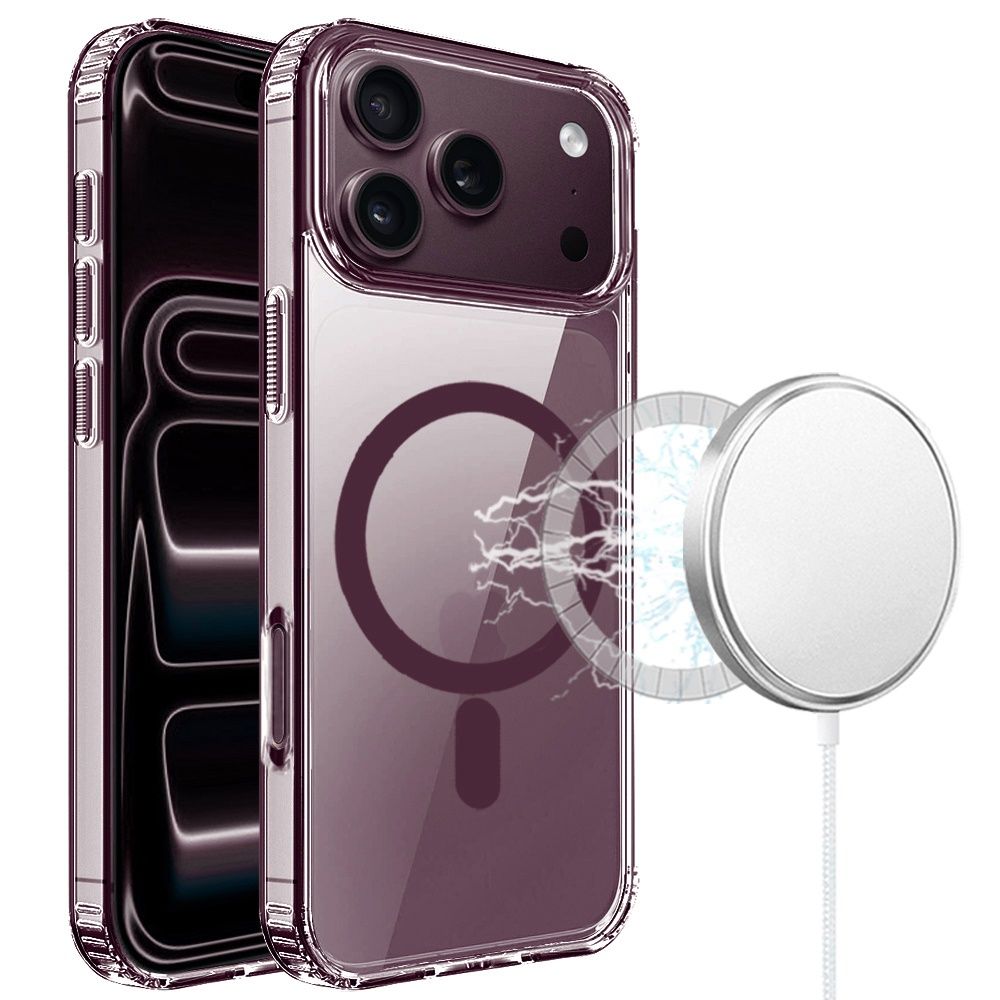 TRUE Transparent (Magnetic Circle) Shockproof Hybrid For Apple iPhone 18 Pro Max - Dark Cherry