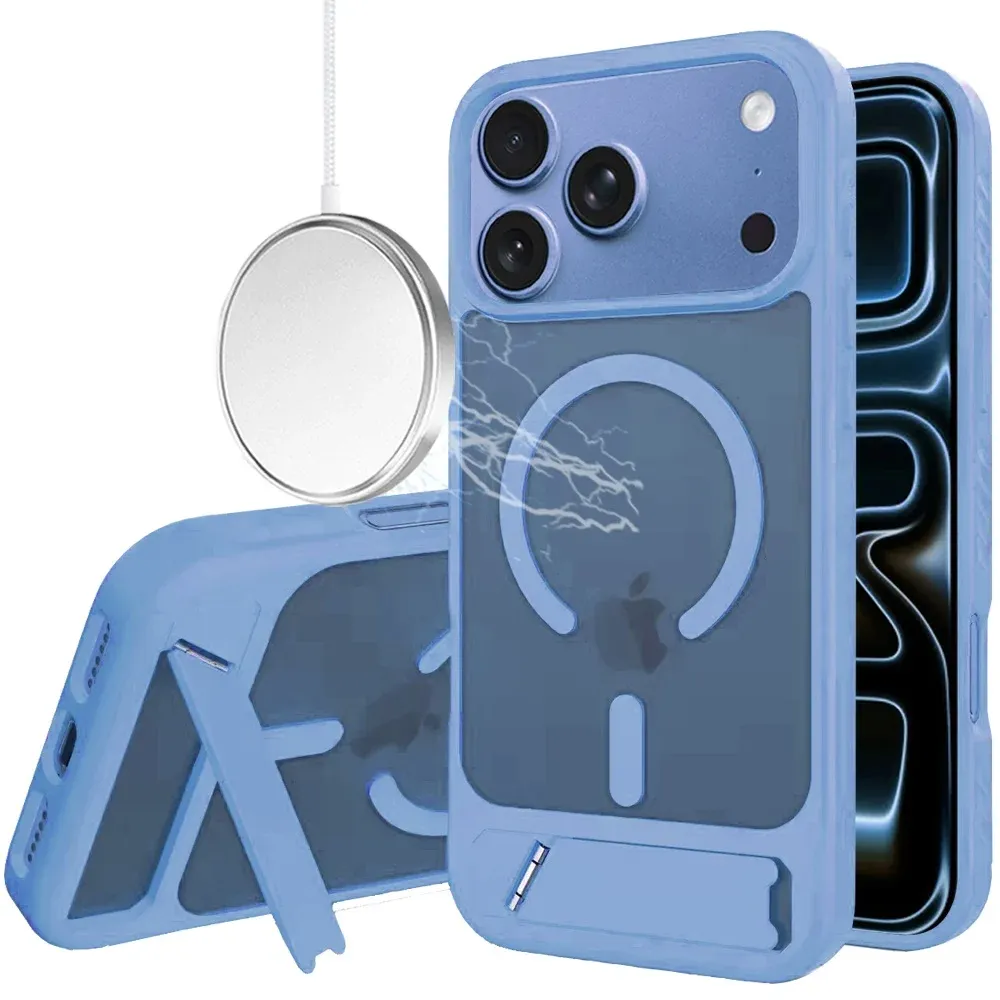 Matte Magnetic Hybrid with Metal Kickstand Case For Apple iPhone 18 Pro Max - Light Blue