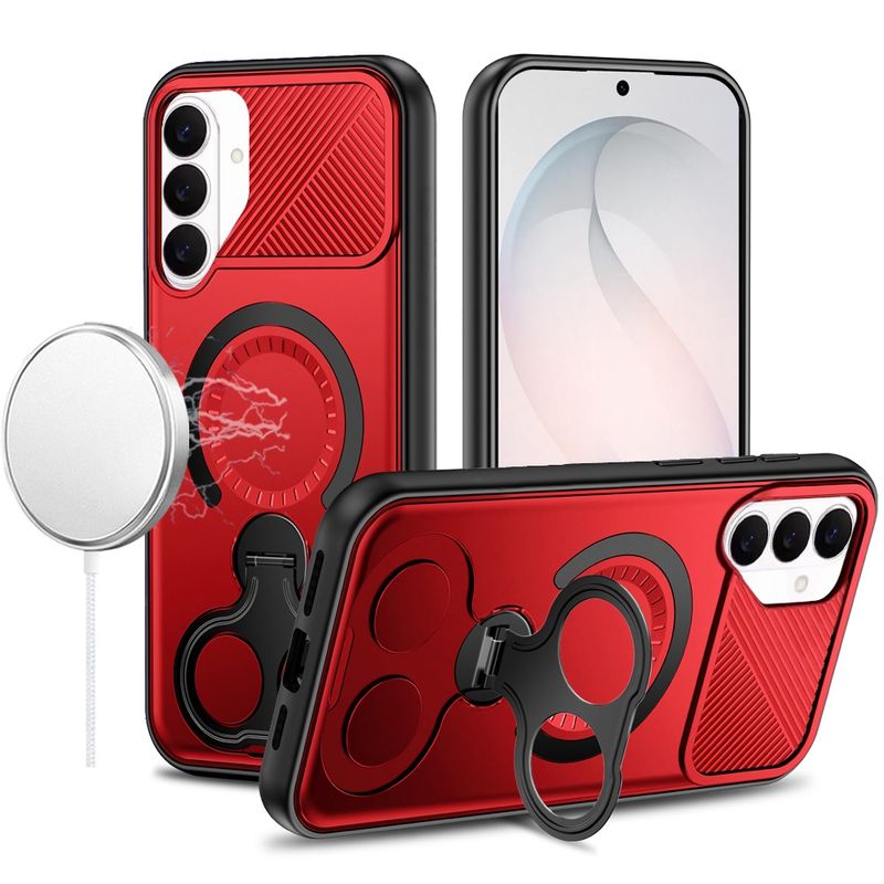 Car Mount with 2-Ring Stand Hybrid Case For Samsung Galaxy s26 FE - Red