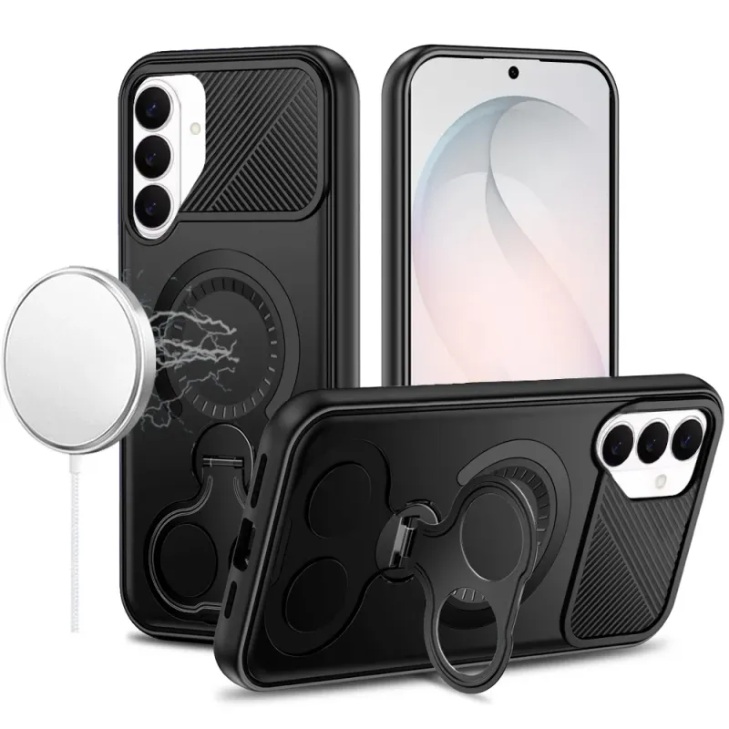 Car Mount with 2-Ring Stand Hybrid Case For Samsung Galaxy s26 FE - Black