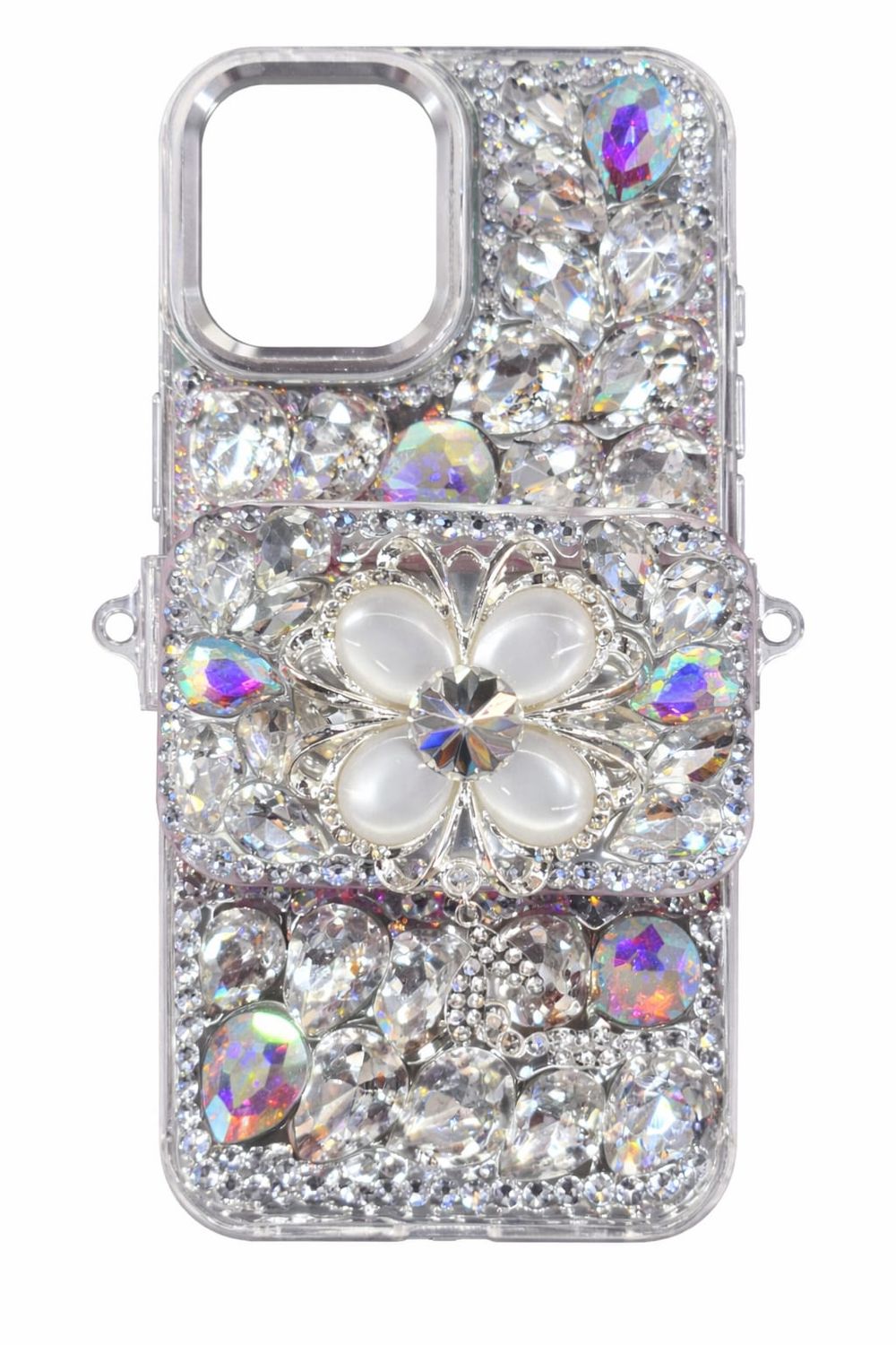 Crystal WH Full Diamond  with Detachable Mirror Case for Iphone 17 Pro Max-Silver
