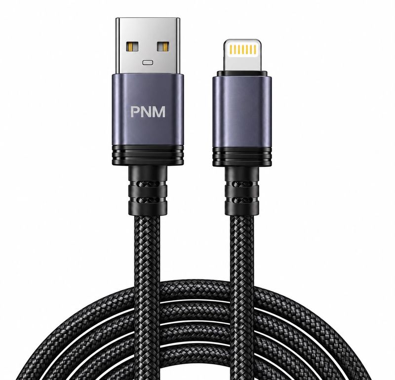 PNM Braided USB A to USB Lightning Cable- 10FT
