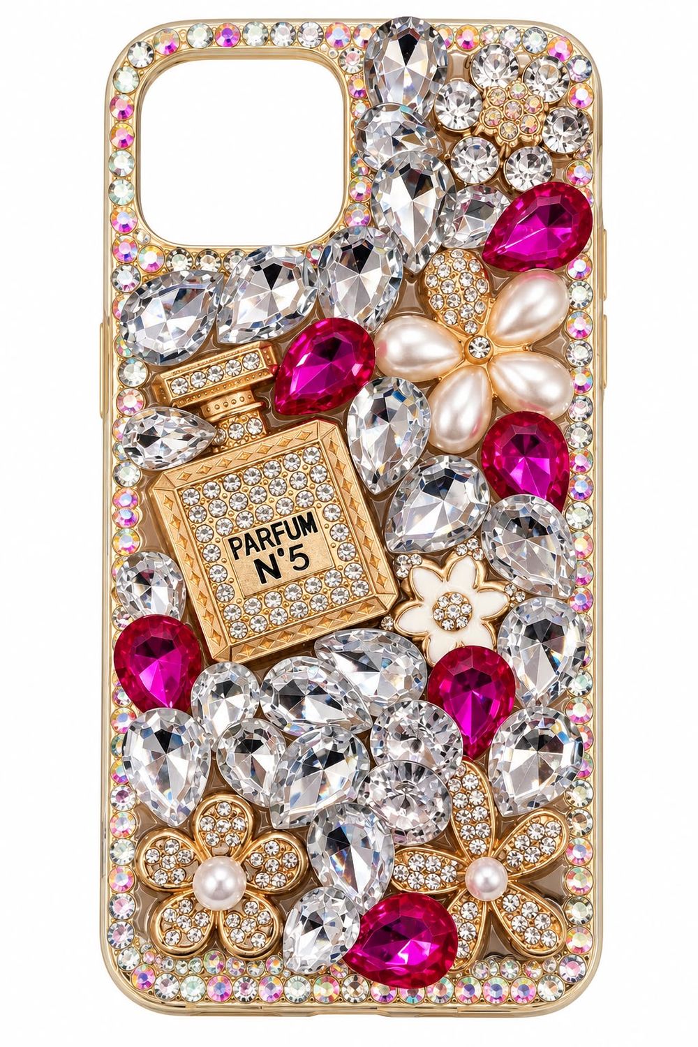 Big Diamond Case with Cute Accessories for Iphone 13/14-Silver and Pink