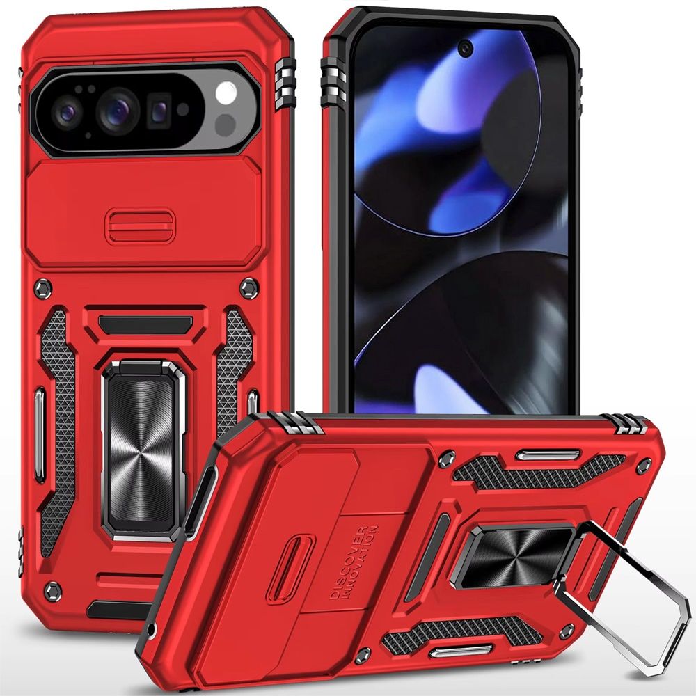 Utter Tough Metal Ring Movable Camera Window Hybrid Case Cover Google Pixel 10/10 Pro - Red
