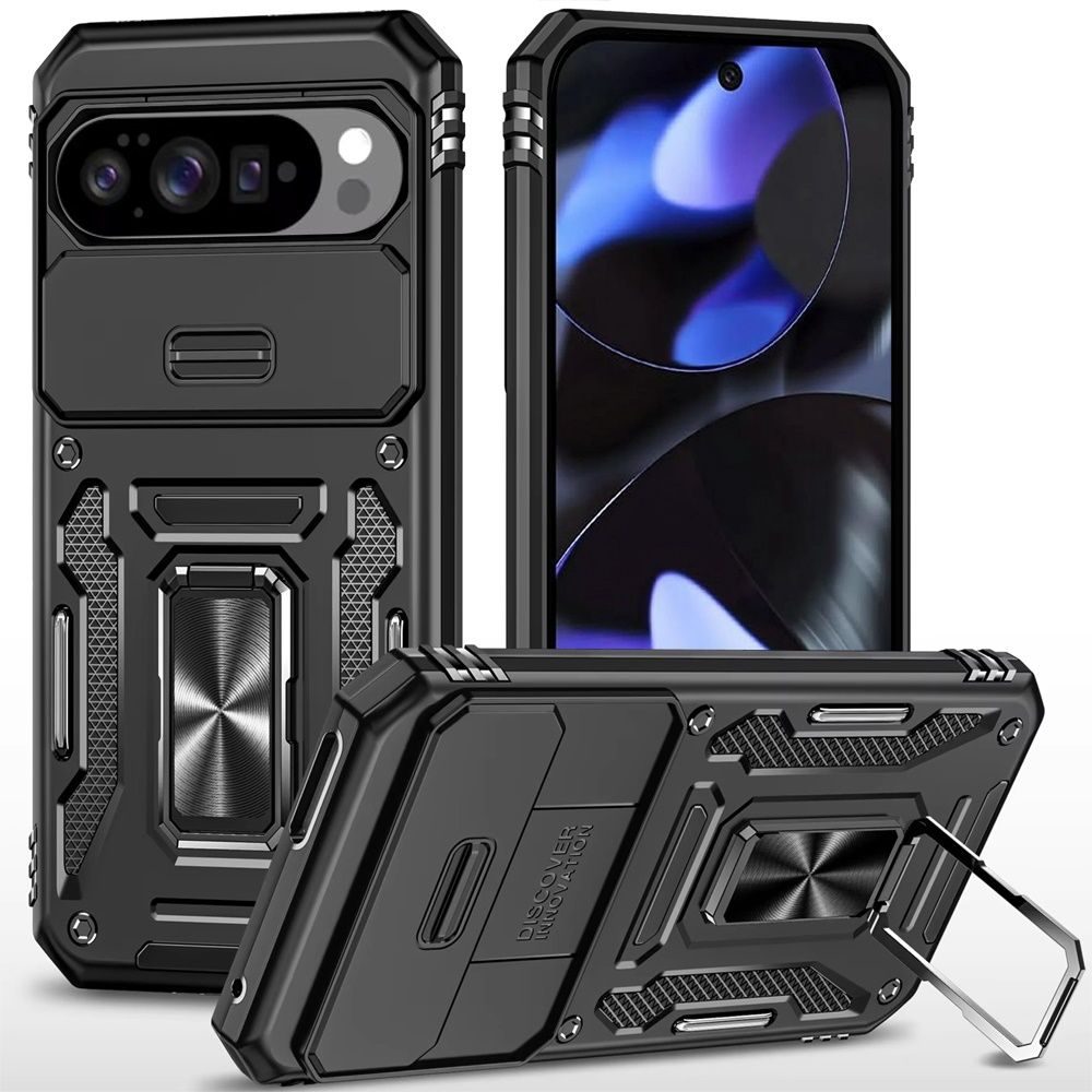 Utter Tough Metal Ring Movable Camera Window Hybrid Case Cover Google Pixel 10/10 Pro - Black