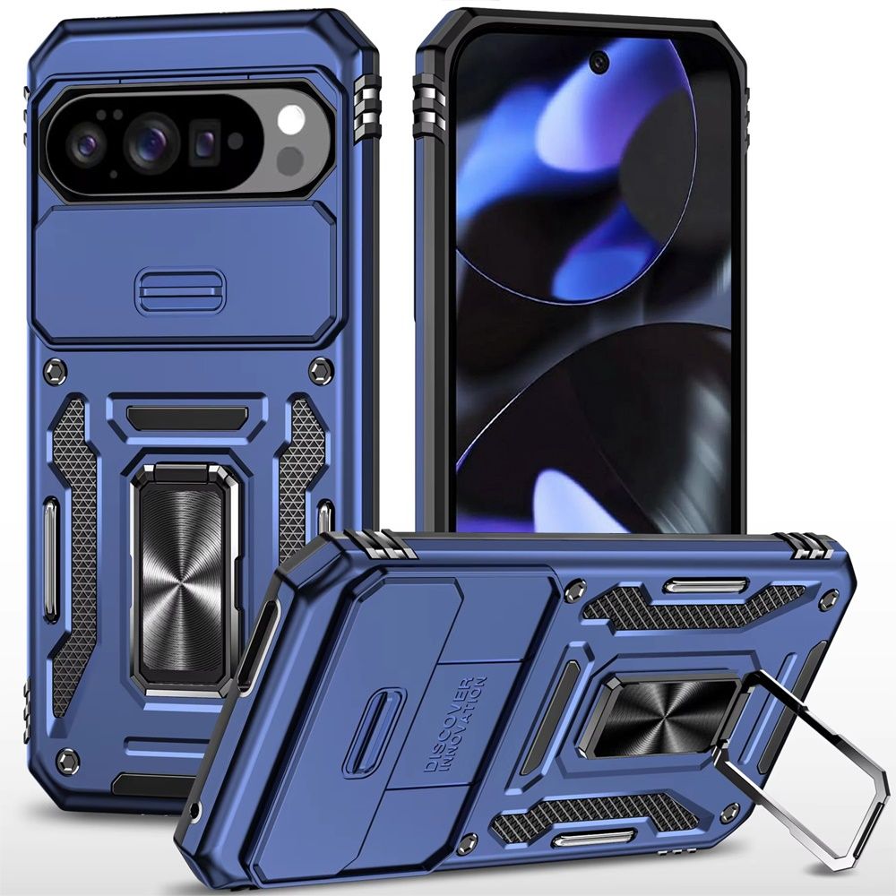 Utter Tough Metal Ring Movable Camera Window Hybrid Case Cover Google Pixel 10/10 Pro - Blue
