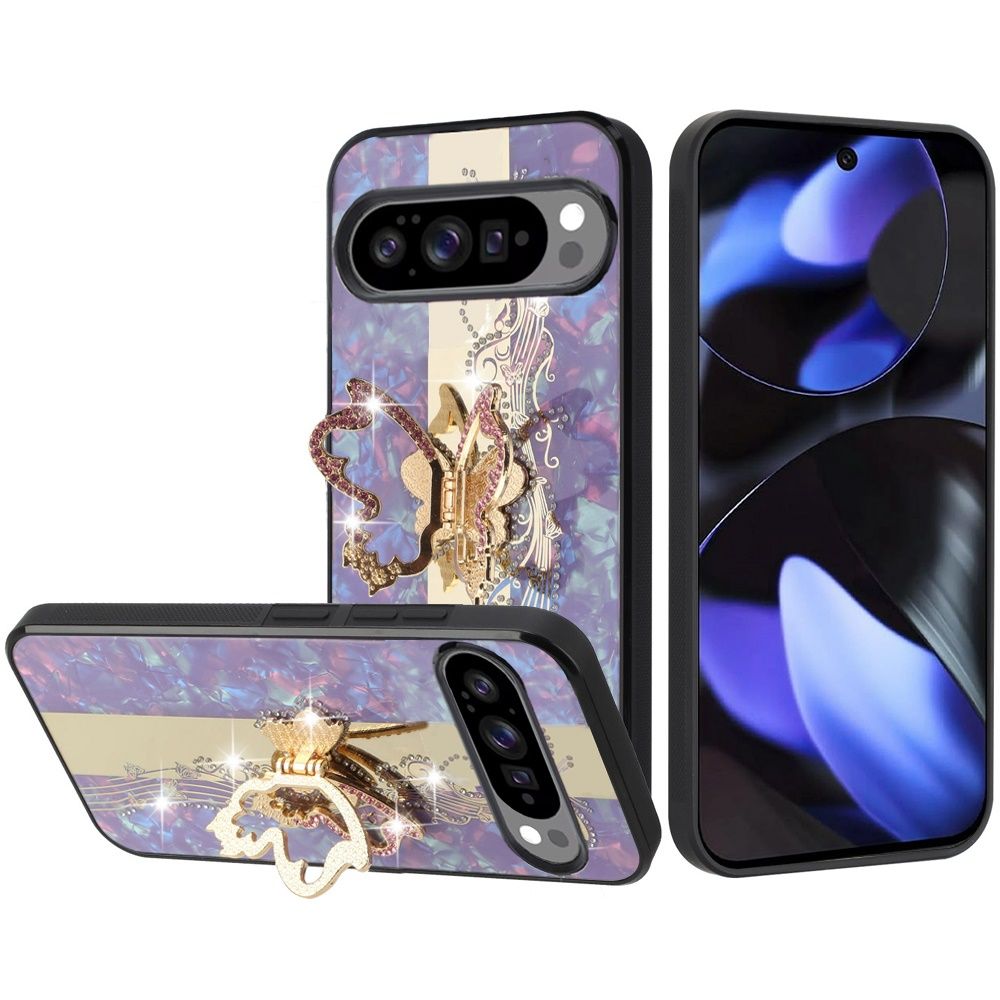 SPLENDID Diamond Glitter Ornaments Engraving Case Cover Google Pixel 10/10 Pro- Enchanted Butterfly Purple